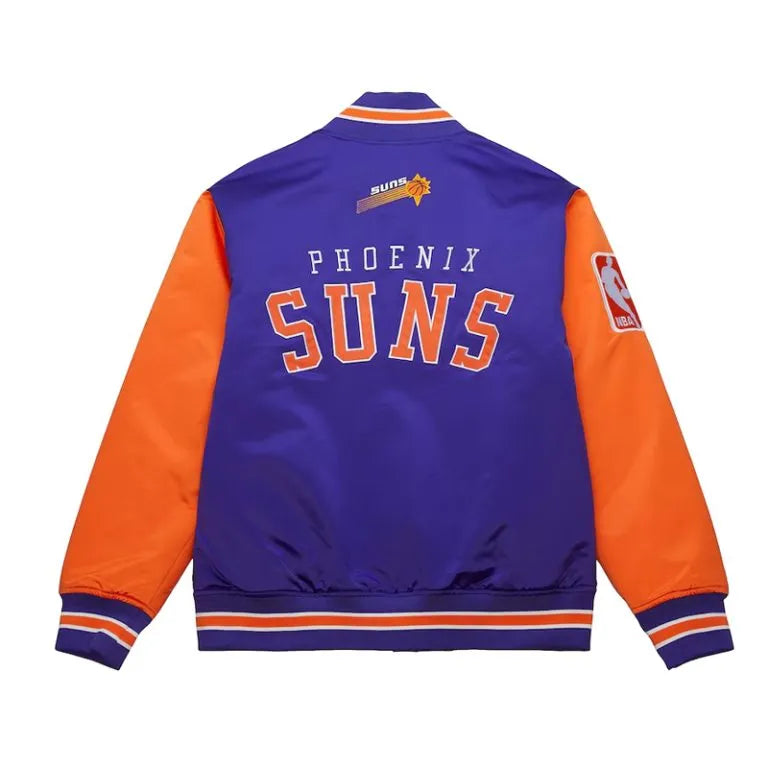 Phoenix Suns Primetime Full-Snap Varsity Orange and Purple Satin Men's Bomber Jacket