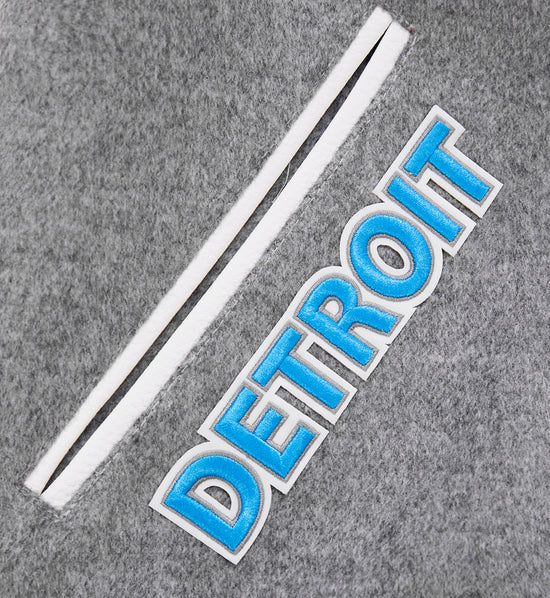 Detroit Lions Grey Wool & White Genuine Leather Sleeves Men's Varsity Jacket