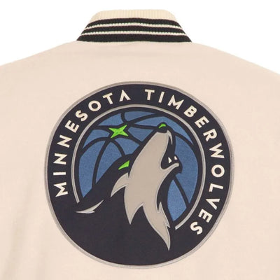 Minnesota Timberwolves Varsity Cream Wool & Black Genuine Leather Sleeves Men's Jacket