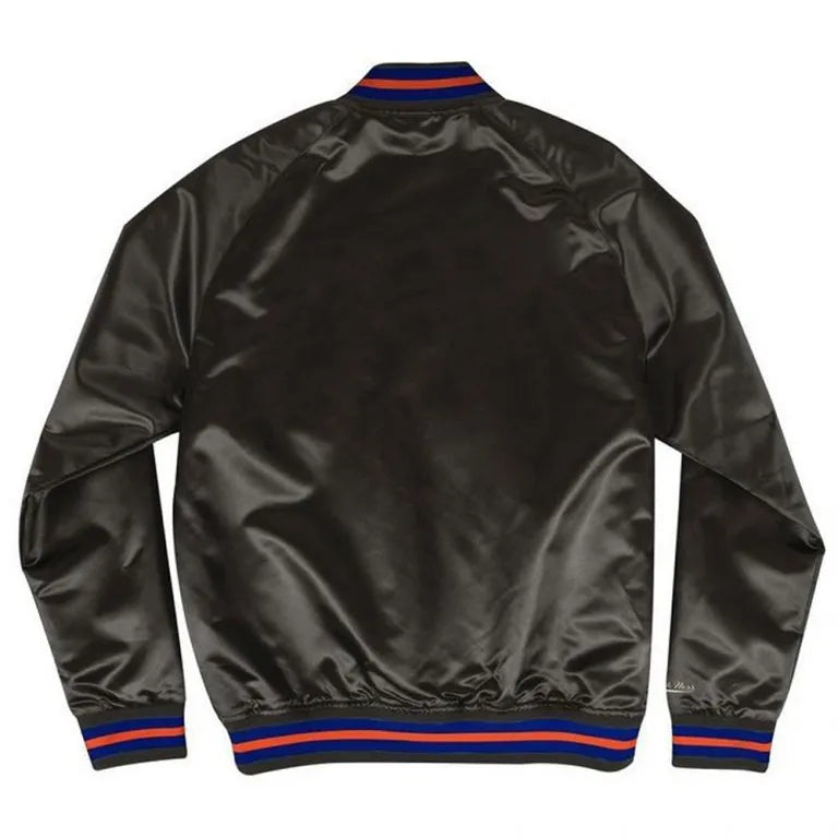 New York Knick Hardwood Classic Full-Snap Varsity Black Satin Men's Bomber Jacket