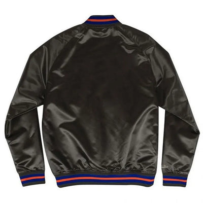 New York Knick Hardwood Classic Full-Snap Varsity Black Satin Men's Bomber Jacket