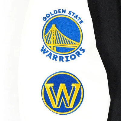Golden State Warriors Varsity Black Wool & White Genuine Leather Sleeves Men's Bomber Jacket