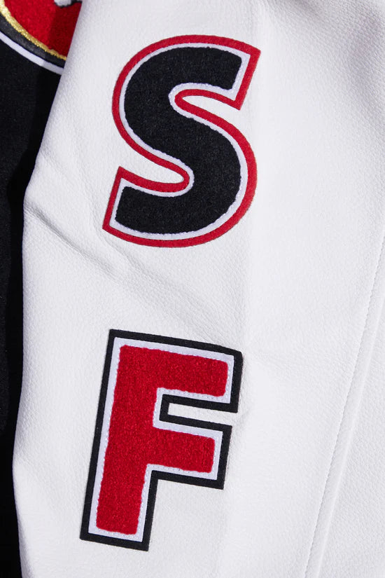 San Francisco 49ers Mash Up Retro Classic Black Wool & White Genuine Leather Sleeves Men's Varsity Letterman Jacket