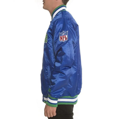 Seattle Seahawks Full-Snap Varsity Royal Blue Satin Men's Bomber Jacket