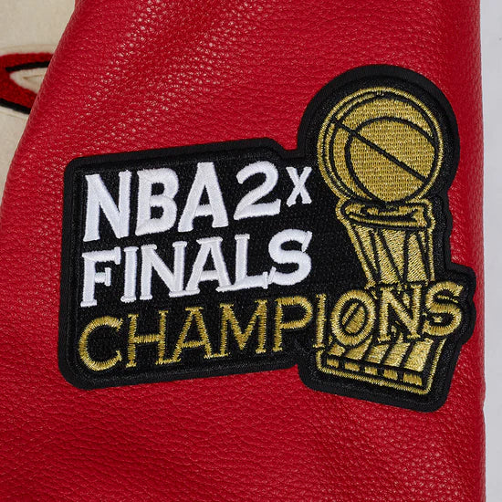 Houston Rockets Retro Classic Rib Varsity Off-White Wool & Red Genuine Leather Sleeves Men's Bomber Jacket