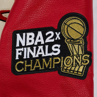 Houston Rockets Retro Classic Rib Varsity Off-White Wool & Red Genuine Leather Sleeves Men's Bomber Jacket