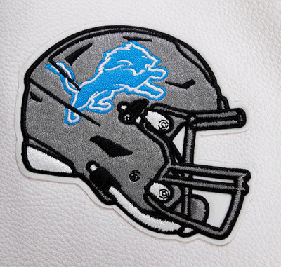 Detroit Lions Grey Wool & White Genuine Leather Sleeves Men's Varsity Jacket