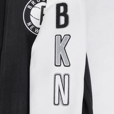 Brooklyn Nets NBA Black Wool & White Genuine Leather Sleeves Men's Varsity Letterman Jacket