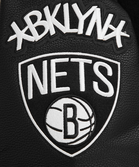 Brooklyn Nets NBA Black Wool & Genuine Leather Sleeves Men's Varsity Letterman Jacket