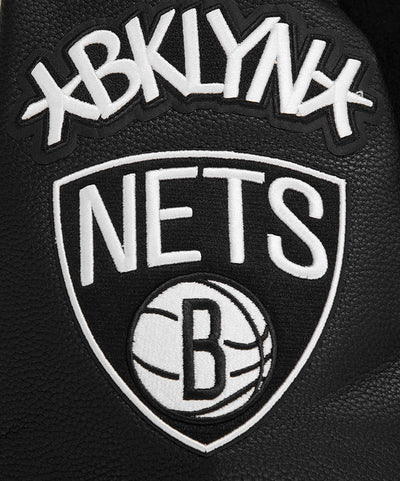 Brooklyn Nets NBA Black Wool & Genuine Leather Sleeves Men's Varsity Letterman Jacket