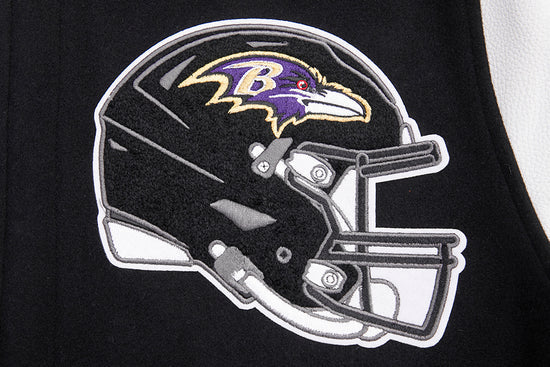 Baltimore Ravens Black Wool and White Leather Sleeves Varsity Men's Jacket
