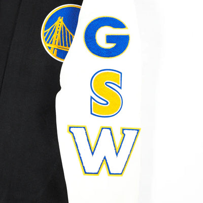 Golden State Warriors Varsity Black Wool & White Genuine Leather Sleeves Men's Bomber Jacket
