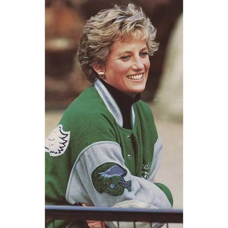 Princess Diana Philadelphia Eagles Varsity Green and Grey Wool Men's Bomber Jacket
