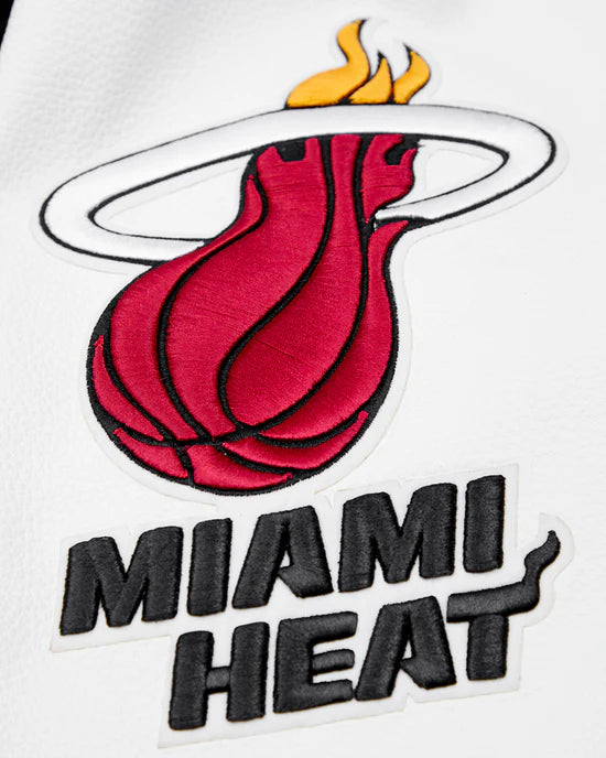 Miami Heat Mashup Logo Varsity Black Wool & White Genuine Leather Sleeves Men's Jacket