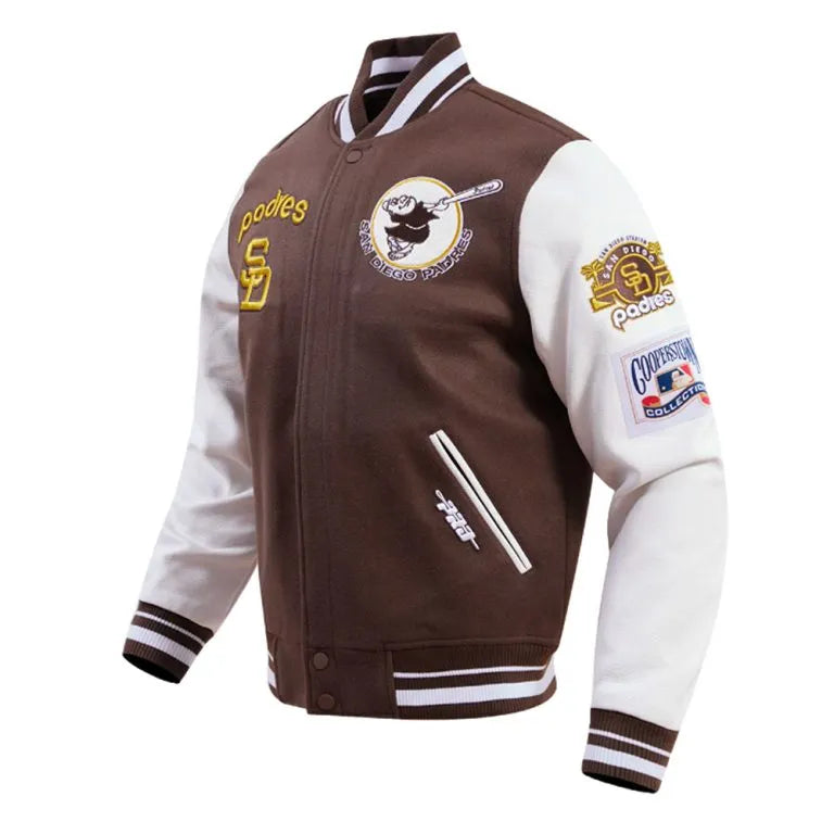 San Diego Padres Brown Wool & White Leather Sleeves Varsity Men's Jacket