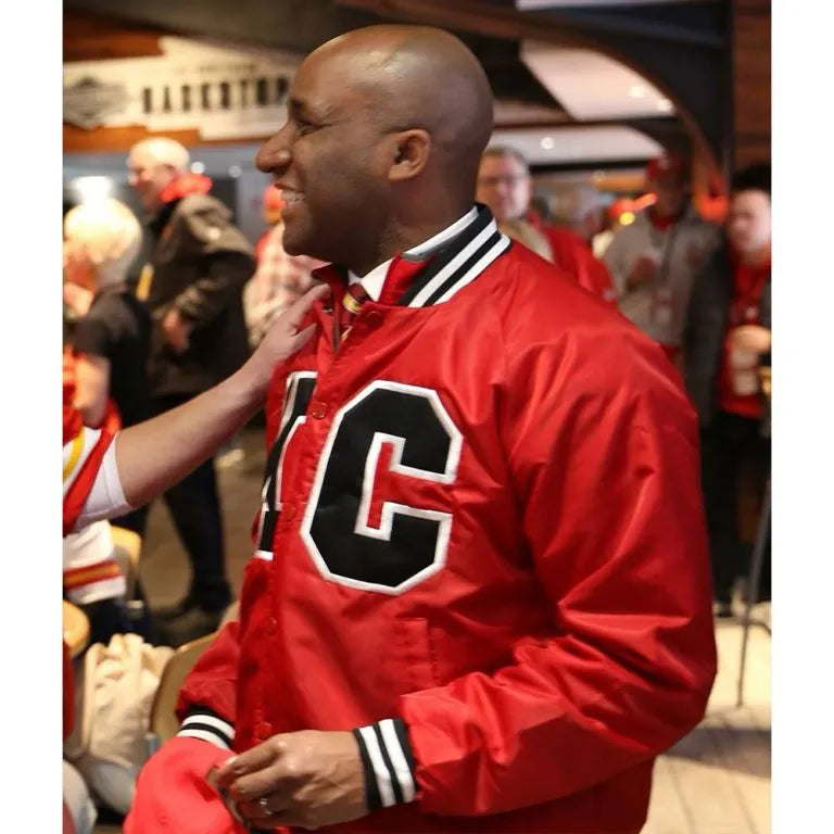 Kansas City Chiefs Mayor Quinton Lucas Super Bowl LVIII Full-Snap Varsity Red Satin Men's Bomber Jacket