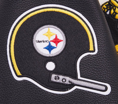 Pittsburgh Steelers Retro Classic Off White Wool & Black Genuine Leather Sleeves Men's Varsity Letterman Jacket