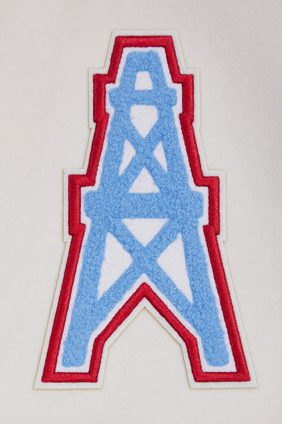 Houston Oilers Retro Classic Off-White Wool and Light Blue Genuine Leather Sleeves Men's Varsity Letterman Jacket