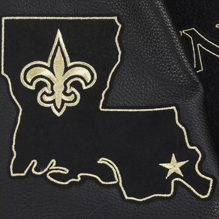 New Orleans Saints Mash Up Black Wool & Genuine Leather Sleeves Men's Varsity Letterman Jacket