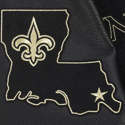 New Orleans Saints Mash Up Black Wool & Genuine Leather Sleeves Men's Varsity Letterman Jacket