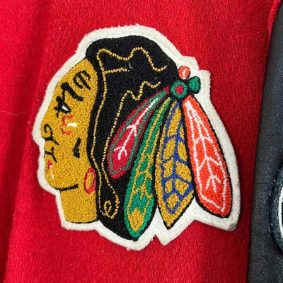 Chicago Blackhawks Campbell Red Wool & Black Genuine Leather Sleeves Men's Letterman Varsity Jacket