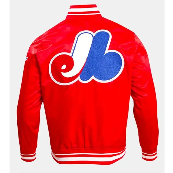 Montreal Expos Retro Classic Rib Red Satin Men's Bomber Jacket