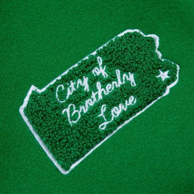 Philadelphia Eagles Go Birds Kelly Green Wool & Off White Genuine Leather Sleeves Men's Varsity Letterman Jacket