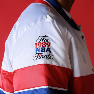 Detroit Pistons 35th Anniversary Full-Snap Varsity White Satin Men's Bomber Jacket