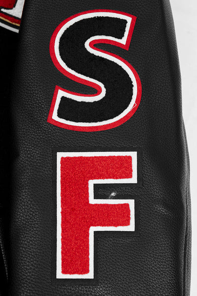 San Francisco 49ers Script Tail Classic Rib Black Wool & Genuine Leather Sleeves Men's Varsity Letterman Jacket