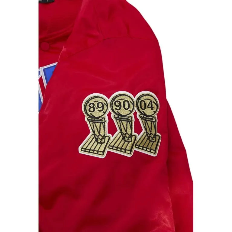 Detroit Pistons Big Logo Full-Snap Varsity Red Satin Men's Bomber Jacket