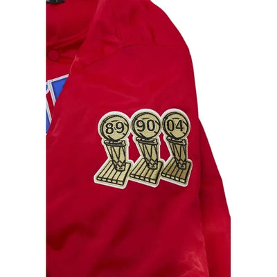 Detroit Pistons Big Logo Full-Snap Varsity Red Satin Men's Bomber Jacket