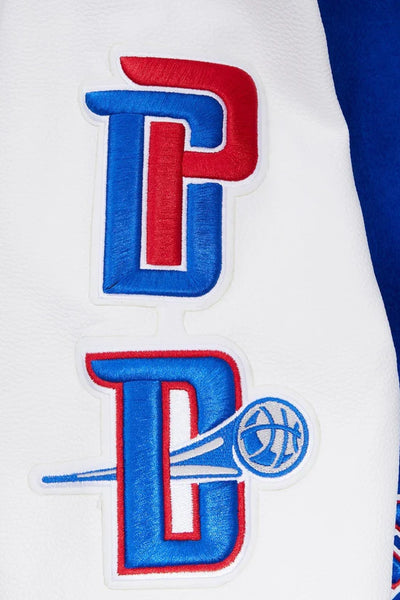 Detroit Pistons Mashup Varsity Royal Blue Wool and White Genuine Leather Sleeves Men's Bomber Jacket