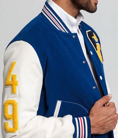 Gant The Gant Spring Blue Wool & White Genuine Leather Sleeves Men's Letterman Varsity Jacket