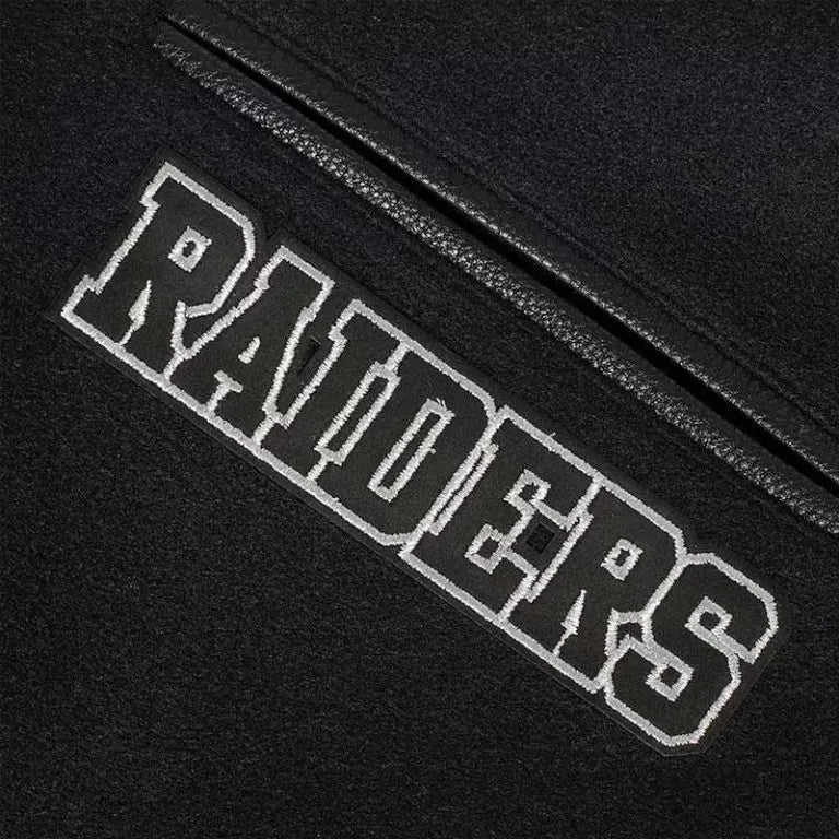 Los Vegas Raiders Black Wool and Genuine Leather Sleeves Men's Varsity Letterman Jacket