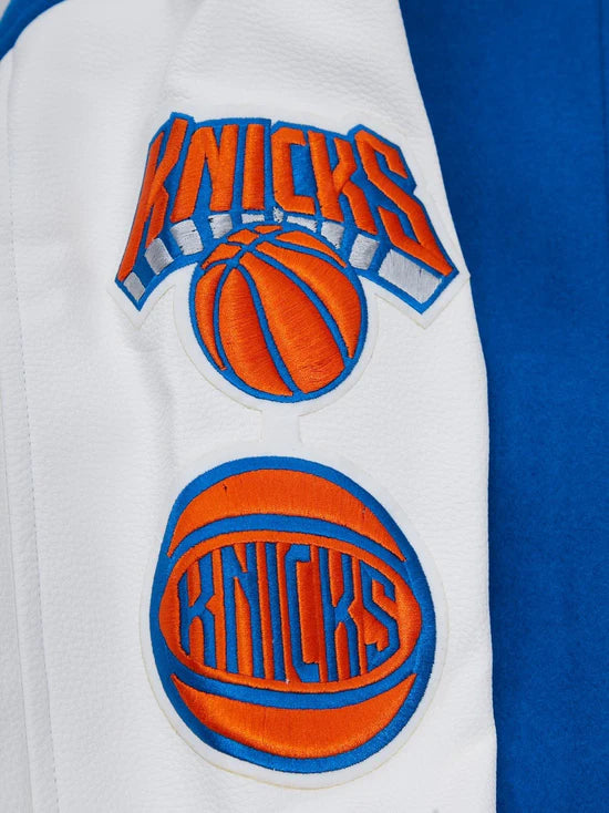 New York Knicks Varsity Royal Blue Wool & White Genuine Leather Sleeves Men's Letterman Jacket