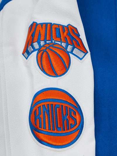 New York Knicks Varsity Royal Blue Wool & White Genuine Leather Sleeves Men's Letterman Jacket