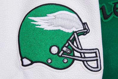 Philadelphia Eagles Mash Up Retro Classic Green Wool & White Genuine Leather Sleeves Men's Varsity Letterman Jacket