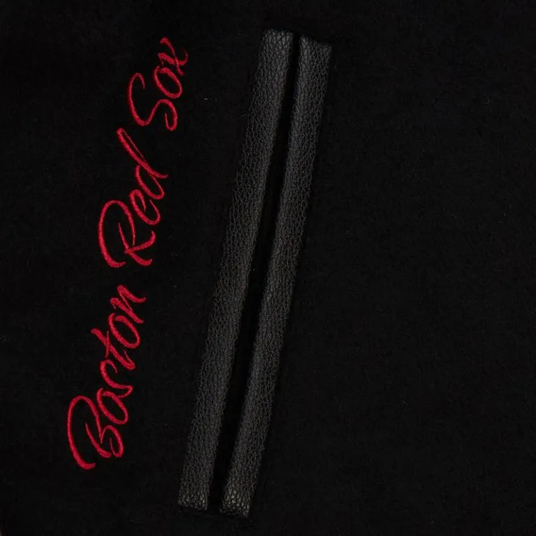 Boston Red Sox Black Out Wool and Genuine Leather Sleeves Full-Snap Varsity Men's Jacket