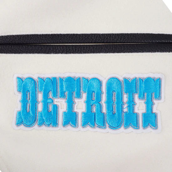 Detroit Lions Off White Wool & Black Genuine Leather Sleeves Men's Varsity Jacket