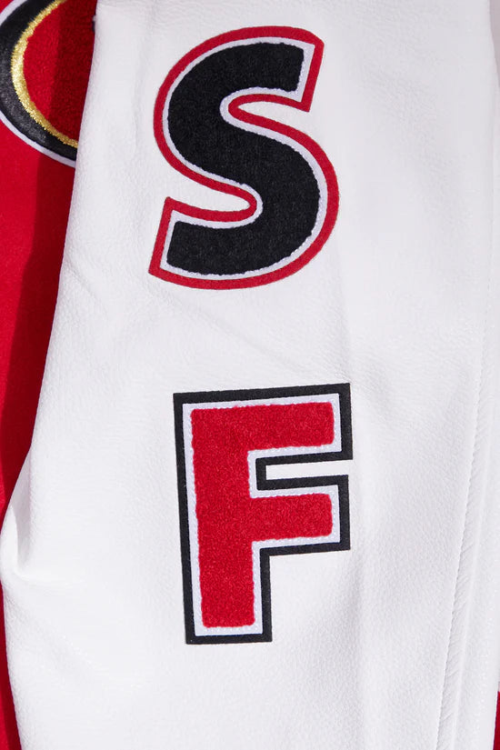 San Francisco 49ers Mash Up Retro Classic Red Wool & White Genuine Leather Sleeves Men's Varsity Letterman Jacket