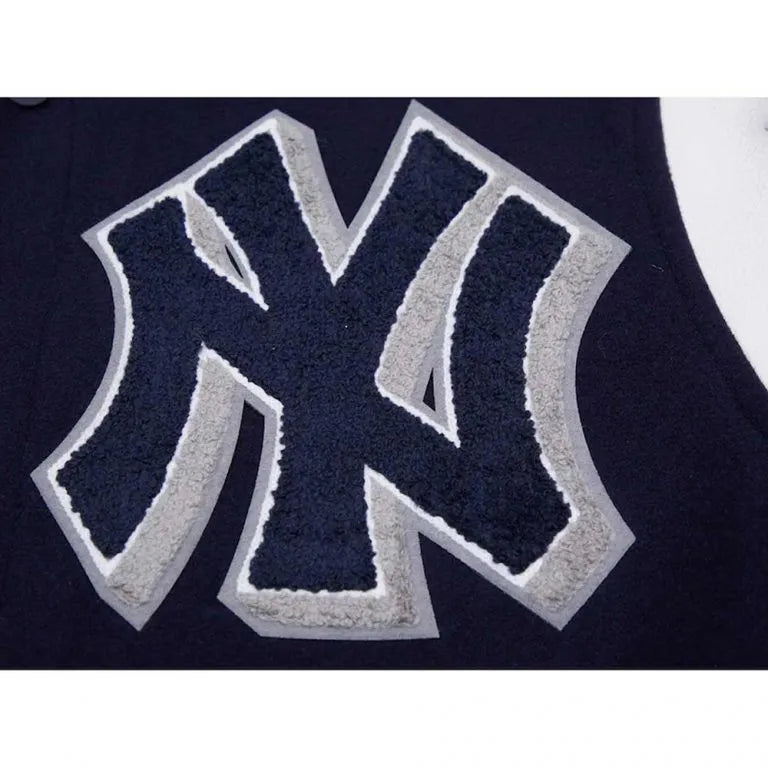 New York Yankees Mash Up Blue Wool & White Leather Sleeves Full-Zip Varsity Men's Jacket