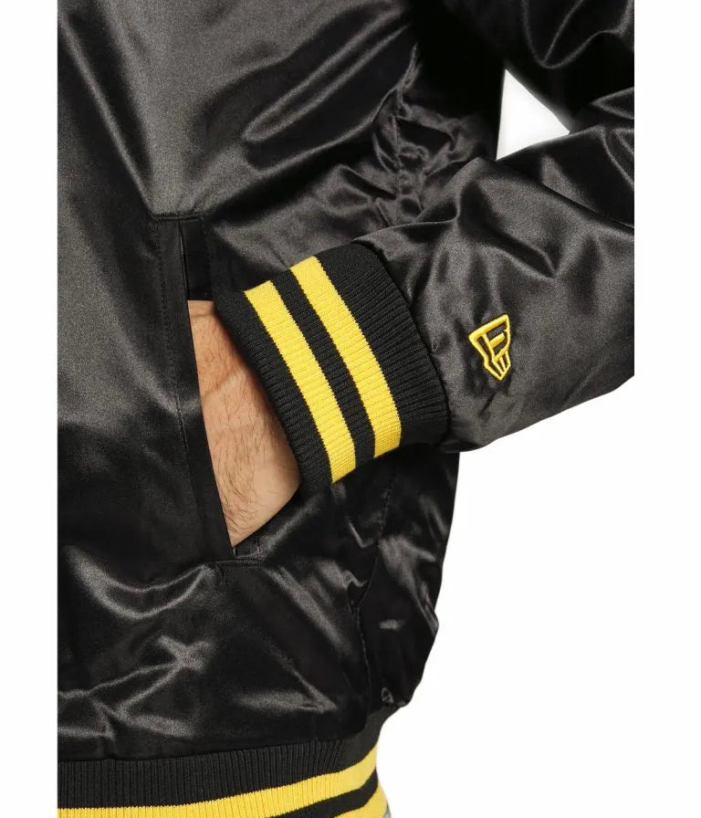 Los Angeles Lakers Wordmark Full-Snap Varsity Black Satin Men's Bomber Jacket