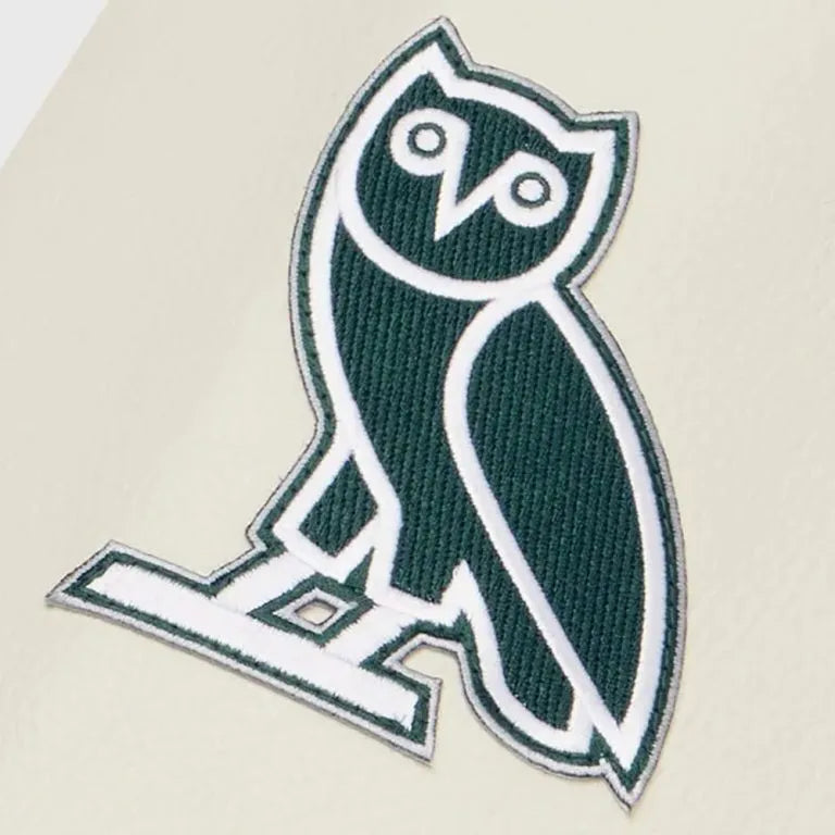 OVO Philadelphia Eagles Green Wool & White Genuine Leather Sleeves Men's Varsity Letterman Jacket