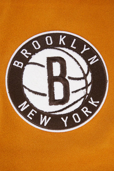 Brooklyn Nets NBA Orange Wool & Brown Genuine Leather Sleeves Men's Varsity Letterman Jacket