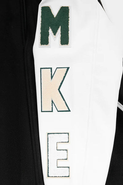 Milwaukee Bucks Varsity Green Wool & White Genuine Leather Sleeves Men's Letterman Jacket