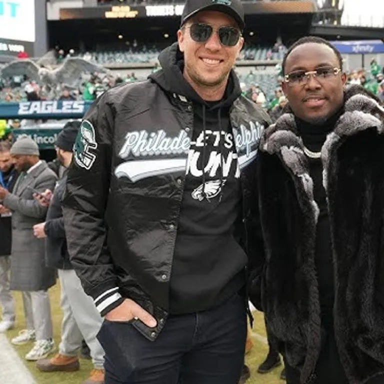 Nick Foles Philadelphia Eagles Full-Snap Varsity Black Satin Men's Bomber Jacket