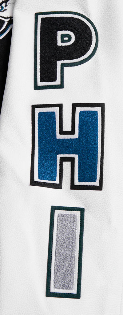 Philadelphia Eagles Mash Up Retro Classic Black Wool & White Genuine Leather Sleeves Men's Varsity Letterman Jacket