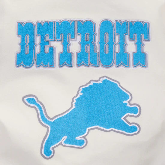 Detroit Lions Off White Wool & Black Genuine Leather Sleeves Men's Varsity Jacket