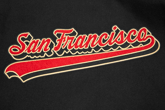 San Francisco 49ers Script Tail Classic Rib Black Wool & Genuine Leather Sleeves Men's Varsity Letterman Jacket