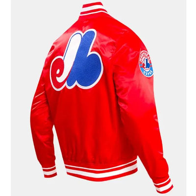 Montreal Expos Retro Classic Rib Red Satin Men's Bomber Jacket